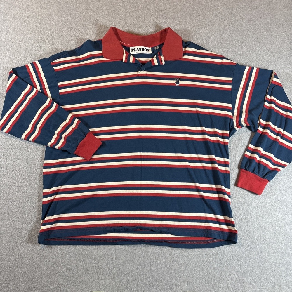 Playboy by PacSun Rugby Polo Shirt Men's L Long Sleeve Multicolor Striped